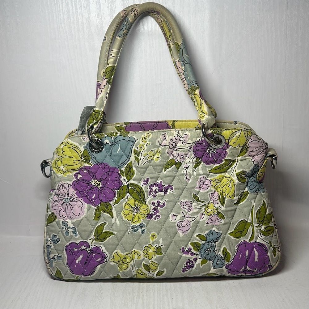 Vera Bradley Watercolor Gray Purple Floral Tote Handbag Purse Shoulder Bag